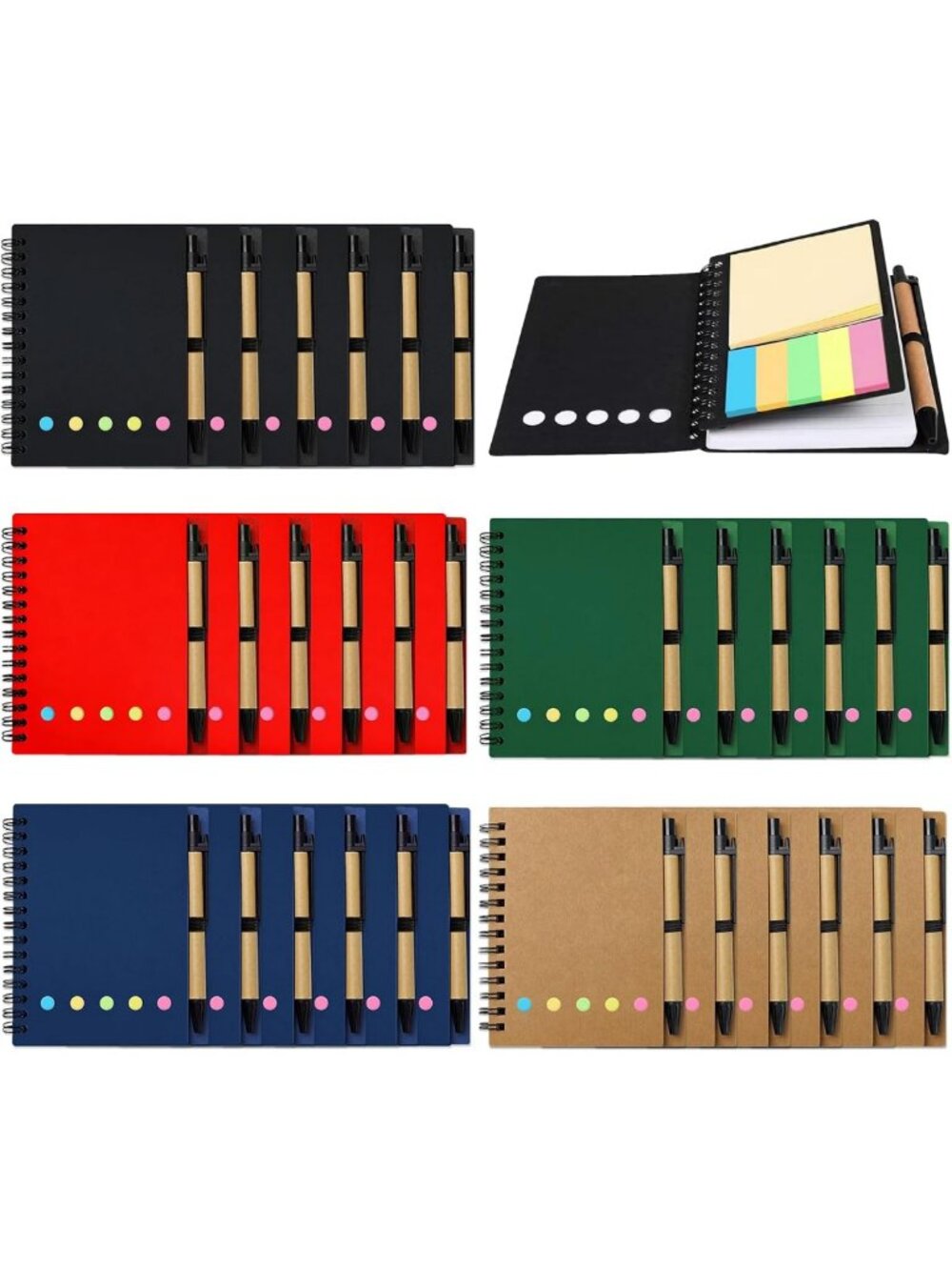 30 Set Pocket Notebooks with Pens & Sticky Notes - Mini Bulk Notepads for School